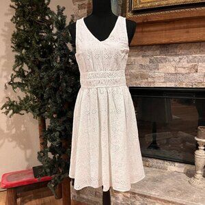 NICOLE MILLER New York Dress Sleeveless White Eyelet Cotton LINED Size Small
